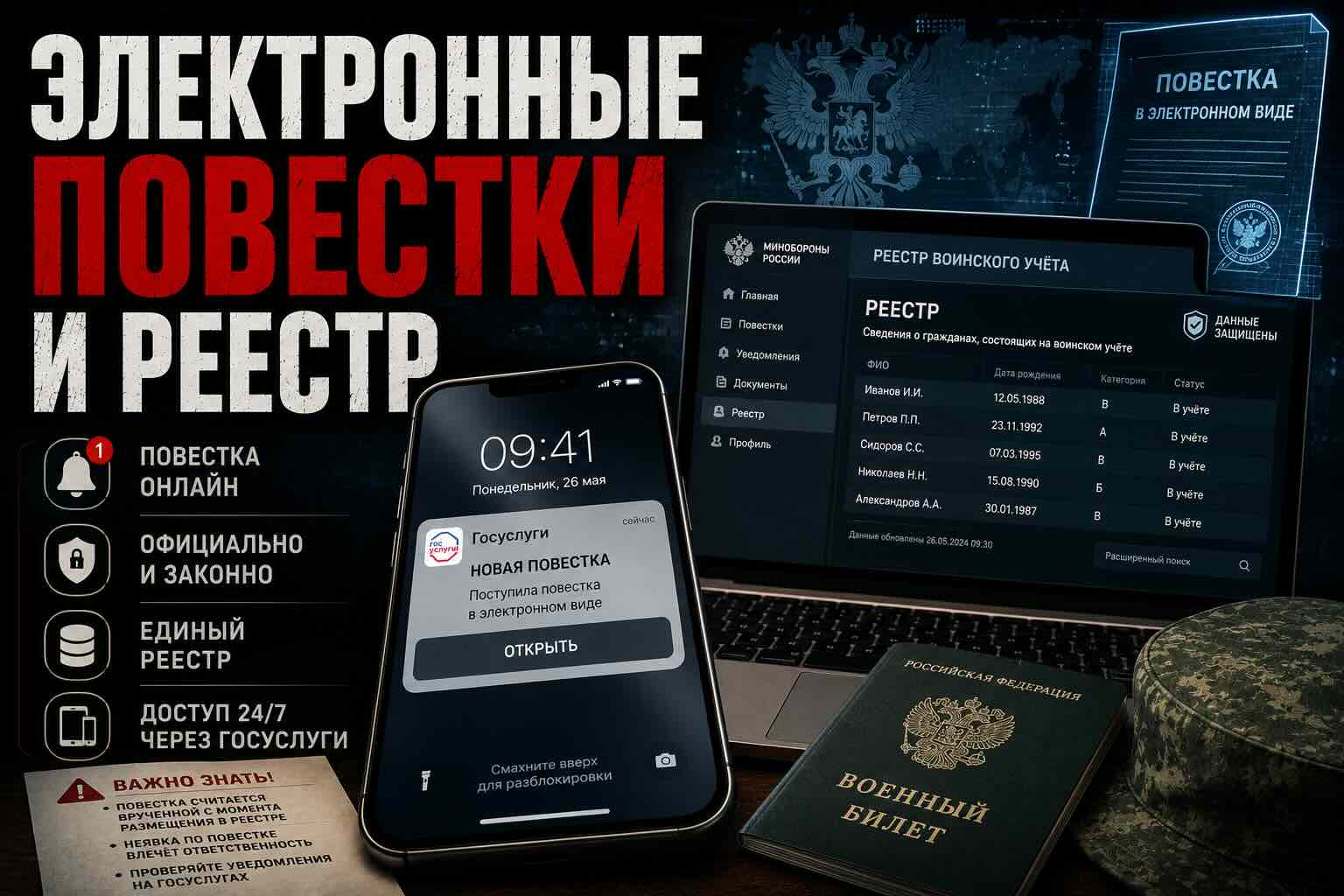 Электронные повестки и реестр военнообязанных в 2026 году