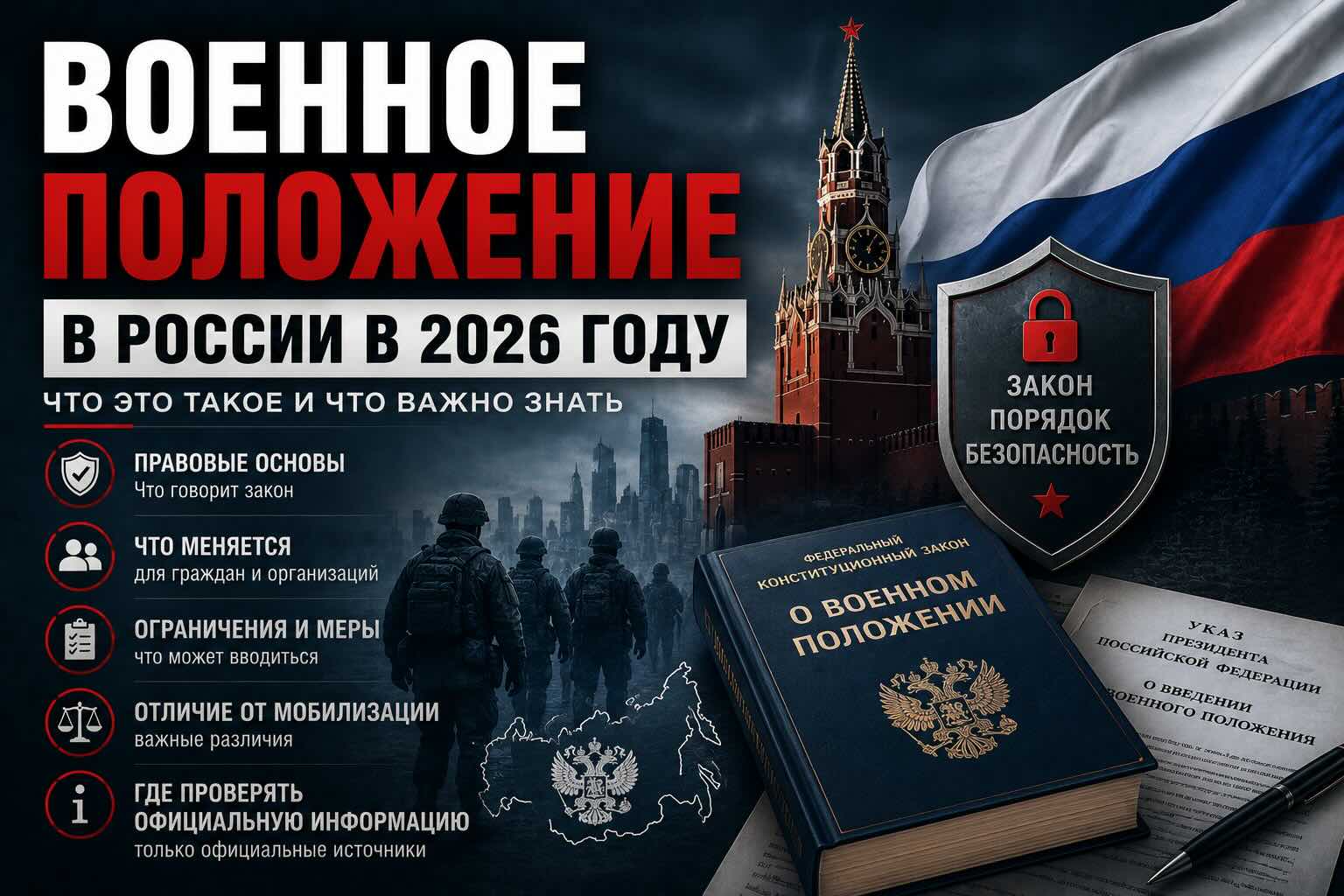Военное положение в России 2026: правовой режим и его отличие от мобилизации